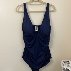 Pearl V-Neck One-Piece Swimsuit — Plus Size Size 22W Blue